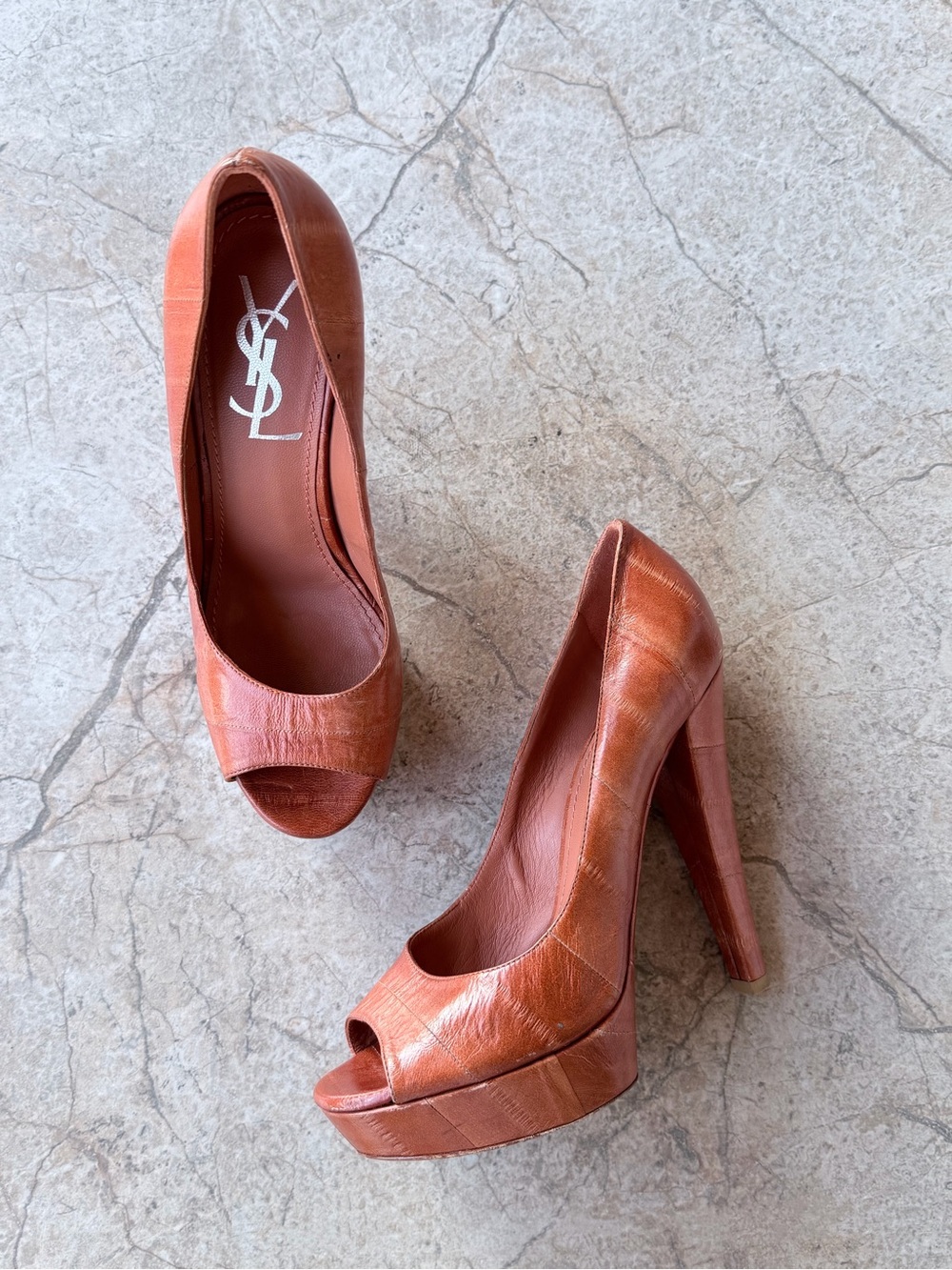 Saint Laurent F/W 2008 Stefano Pilati Carolina Eel Skin Peep Toe Platform Pumps